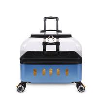 Transparent Pet Carrier Backpack Portable Dog Trolley Case Comfortable Breathable Cat Travel Cage Trendy Flight Case with Wheels (as the picture,48x35x35cm)