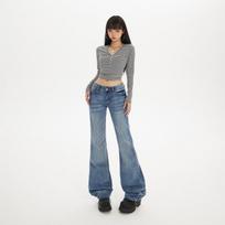 Women's Low Rise Flare Jeans Slim Bootcut Jeans Retro Vintage Stretch Denim Trousers For Fall Y2K Streetwear XS
