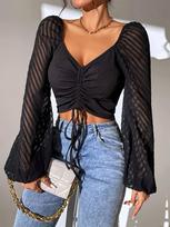 New Xun Sweetheart Neck Chest Strap Lantern Sleeve Exposed Umbilical Top XL juoda