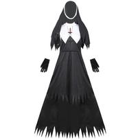 Halloween zombie nun costume, vampire horror bloody grim reaper cross serrated nun skirt S black