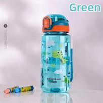 600 ml Dinozaurų gertuvė vaikams, vandens gertuvė su silikoniniu šiaudeliu, nepralaidžios plastikinės gertuvės, vasarinė vaikiška vandens gertuvė 600ml žalia