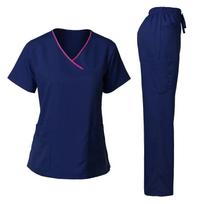 High Quality  Hospital Uniform Wholesale Tops And Pants Medical Ladies Nursing Scrubs Uniforms Sets XXL tamsiai mėlyna spalva
