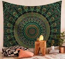 Green Fire Mandala Tapestry Bright Color Trippy Hippie Boho Circle Psychedelic Fractal Home Room Decoration Wall Tapestry Flags 100X70CM gray