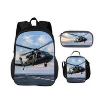 Helicopter backpack, pencil case, ice pack, 3Pcs set, mechanical printing, best birthday gift for boys and girls in school gray