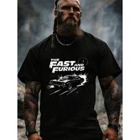 Juodi Marškinėliai The Fast And Furious Automobilio Grafinis Spaudinys Vyrams Atsitiktinis Gatvės Aprangos Derinys, Didelio Dydžio S juoda