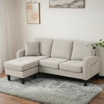 L formos kampinė sofa su ilgiu – 3 vietų, 166 x 118 x 77 cm, medvilnės ir lino audinys, plastikinės kojos, modulinė, svetainei, butams ir biurams 166 x 118 x 77 cm