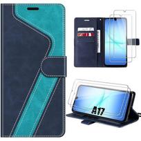 Coque de Téléphone - BOOLING - Samsung Galaxy A17 4G/5G - Effet Cuir Bicolore Bleu - Antichoc - 2 Vitres mėlyna