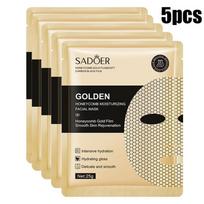 24k Gold Honeycomb Sheet Mask Moisturizes and Removes Wrinkles Honey Essence Delicate Skin Collagen Firming Skin 5pcs beige
