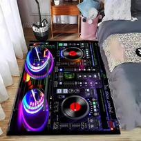DJ Audio Mixer and Speaker Pattern Carpet with Neon Light Style Design Suitable for use as an anti-slip    for    room and bedroom sofas 40x60cm( 15x23in ) black