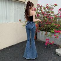 2025 Spring/Summer Women's High-Waist Flare Denim with 3D Bowknot - Slimming & Lifting XL mėlyna