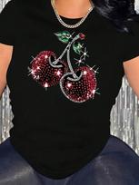 Sparkling Rhinestone Cherry Graphic T-shirt S