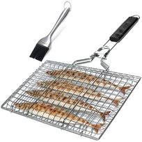 Žuvies kepimo krepšelis Sulankstomas Nešiojamas Nerūdijančio Plieno BBQ Kepimo Krepšelis Žuviai Daržovėms Krevetėms Su Nuimama Rankena Komplekte Teptukas gray