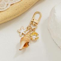 Women Bohemia Starfish Conch Keyrings Imitation Pearl Shell Tassel Pendant Bag Key Ring Ornaments Seaside Souvenir Gifts beige