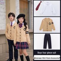 Children's British School Cardigan Three-Piece Set: Spring/Autumn Uniform for Primary and Kindergarten 120 cm black