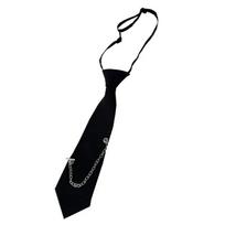 Japanese Punk Fashion Black Neck Tie with Metal Chain School Student Pre Tied Adjustable Necktie Neckwear for Uniform 1 juoda