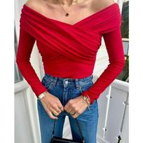 Women's Clothing Sexy Hot Girl Slim Bodysuit Solid Color Fashionable V-neck Off-shoulder Long-sleeved Jumpsuit L juoda