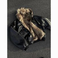 Vyriškas madingas dvipusis odinis ir kailinis šiltas švarkas - Rudens/Žiemos stilius 2XL juoda