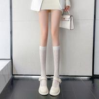 Women Lolita Fishnet Thigh High Socks Japanese Style Heart Striped Lace Patterned Over Knee Long Stocking Jk Girls Cos Stockings One Size gray