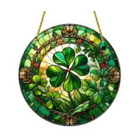 St. Patrick's Day Acrylic Suncatcher, Green Four Leaf Clover Window Hanging Ornament, Stained Glass Style Irish Lucky Sun Catcher Decor for Tree, S black