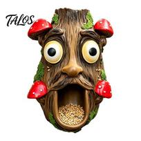 Tree Face Bird Feeder, Funny Tree Face Garden Sculpture, Outdoor Decorative Bird Feeder for Trees Fences Posts Walls beige