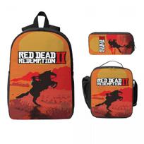 3 vnt. Red Dead Redemption spaudinių kuprinės rinkinys mergaitėms berniukams, pieštukinių krepšių, kuprinės rinkiniai su pietų dėžute mokyklos mokiniams kuprinė black