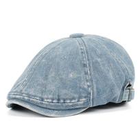 Men'S Newsboy Cap Beret Women Peaky Blinders Hat  Vintage Denim Flat Caps Boina Man Black About 56-60cm mėlyna