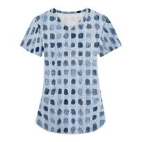Women's Halloween Printed Uniform V-Neck Short Sleeve Top for Work and Party L mėlyna