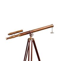 Antikvarinis jūrinis žalvarinis teleskopas 39” su mediniu trikoju | Muziejinės kokybės grindinis dekoras ir funkcionalus jūrų paveldas 99 CM brown