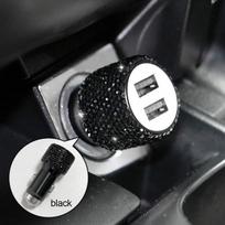 1pc Bling Bling Rhinestone Studded Car Charger, Fast Charging, USB A/C Car Phone Charger, Heart-Shaped LED Display Rhinestone Car Charger Adapter rožinė