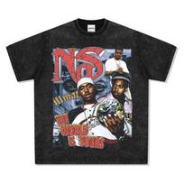 Blockbuster High Street Vintage Hip Hop Nas Short Sleeve Bottom Shirt Cotton T-Shirt Vintage Loose Washed Top Print S
