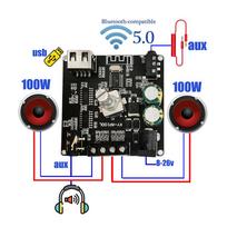 2*100W Bluetooth Power Amplifier Board 5.0 Digital AUX 2.0 CH Stereo Home Music Speaker Wireless Module Audio AMP juoda