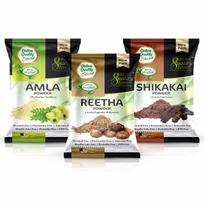 Internetinė kokybės parduotuvė Amla, Reetha, Shikakai miltelių derinio pakuotė plaukams R (3 vnt. pakuotė, viso 380 g pakuotė), Visų tipų plaukams, riebiems, sausiems, storiems, pažeistiems black