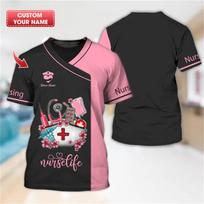 Nurse Uniform T-shirt For Women Custom Name Cosplay Tee Fashion 3D Print Pattern O-neck Short Sleeve Harajuku Fashion Pullover S pink