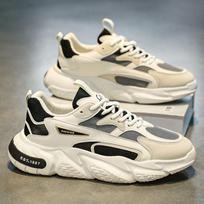Spring men's new breathable mesh sports shoes men's trendy and versatile white height increasing casual running dad shoes 39 smėlis