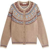 INMAN Women's Retro Fair Isle Knitted Cardigan S šviesios kavos spalvos