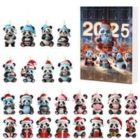 2025 Panda Advento kalendorius su 24 panda papuošimais Vaikų šventinis atgalinio skaičiavimo kalendorius Kalėdinės eglutės dekoracija E