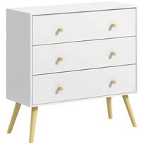 3 stalčių komoda Skandinaviško dizaino Smailūs pasvirę kojelės Pušies mediena Balti skydeliai 80 x 30 x 80 cm Balta 80 x 30 x 80 cm