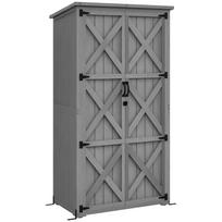 Garden cabinet, freestanding garden shed, with 2 shelves, sloped and bituminous roof, in solid wood, 90x54.5x168.5cm, grey 90 x 54.5 x 168.5 cm