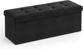 SONGMICS suoliukas su daiktų laikymo vieta, LSF077B01, sulankstomas suolas, 38 x 110 x 38 cm pufas, daiktų dėžė, maksimali apkrova 300 kg, svetainei, miegamajam juoda