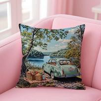 Watercolor Vintage Car Anime Pillow Case Comfort Sofa Bed Silky elegant Invisible zipper Custom Decorative cushion cover 40cmx40cm black