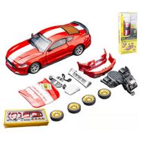 1/42 Ford Mustang GT lenktyninis žaislinis automobilis CCA surinkimo modelio rinkinys Metalo lydinio miniatiūra Laisvai besisukantys ratai Kolekcija Dovana berniukams Vaikams mėlyna
