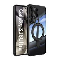 Magnetinis Žiedas Stovas Danga Danga Dėklas Samsung Galaxy S26 Ultra S25 Edge S24 FE Plus Prabangus Objektyvo Apsaugas Skaidrus Galinis Atsparus Smūgiams Minkštas Silikono Dangtelis For Samsung S26 juoda