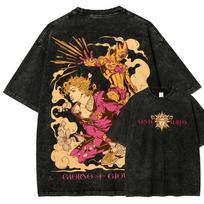 Anime JoJos Bizarre Adventure Tshirt Men Women Clothing Giorno Giovanna Yk Washed T Shirt Summer Short Sleeve Cotton Tee Tops S įvairiaspalvis