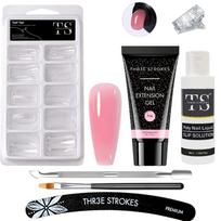 THR3E STROKES PolyGel nagų priauginimo rinkinys - Rožinis PolyGel builderis ir skaidrus gelis, Slip Solution, teptukas, stūmiklis, dildė, klipsas - 30ml (ROŽINIS) gray