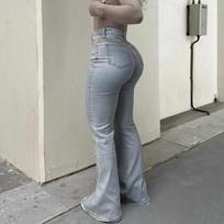 Women's High Waist Flare Jeans Slim Fit Bootcut Jeans Medium Stretch Denim Streetwear Washed Pants S šviesiai mėlyna spalva