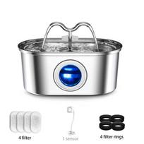 108oz/3.2L Cat Water Stainless Steel Pets Dispenser With LED Light Silent Pump Automatic Fountain For Cat Dog Drinking Bowl gray