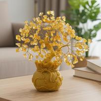 Crystal Bonsai Tree With Golden Pot, Handmade Feng Shui Tree - Citrine auksinė/citrina