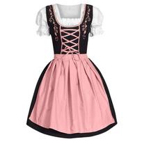 Moterų suknelė Dirndl su raišteliais Festivalio kostiumas Cosplay vakarėlio suknelės S rožinė