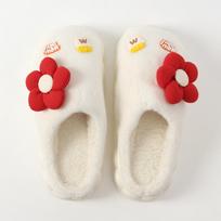 Fur slippers (240-245) flower fluffy beige