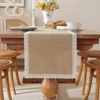 Natural Burlap Table Runners, Farmhouse Rustic Jute Woven Macrame Table Runner for Christmas Wedding Home Dining Table Decor 30x120cm gray